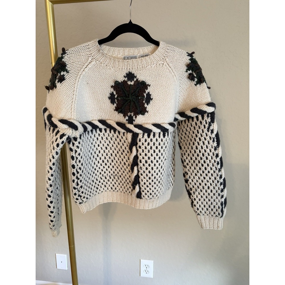 VTG PQS Women's Cable Knit Wool Sweater Size M Chunky Grandpa Cottage Artsy 90s